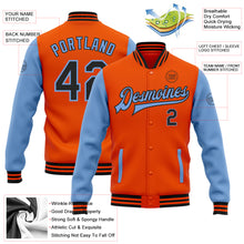 Load image into Gallery viewer, Custom Orange Black-Light Blue Bomber Full-Snap Varsity Letterman Two Tone Jacket
