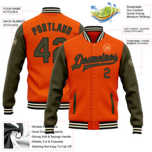 Load image into Gallery viewer, Custom Orange Olive Black-Cream Bomber Full-Snap Varsity Letterman Two Tone Jacket
