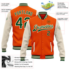 Load image into Gallery viewer, Custom Orange Green-Cream Bomber Full-Snap Varsity Letterman Two Tone Jacket
