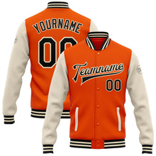 Load image into Gallery viewer, Custom Orange Black-Cream Bomber Full-Snap Varsity Letterman Two Tone Jacket
