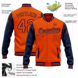 Custom Orange Navy Bomber Full-Snap Varsity Letterman Two Tone Jacket