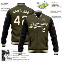 Load image into Gallery viewer, Custom Olive Cream-Black Bomber Full-Snap Varsity Letterman Two Tone Salute To Service Jacket
