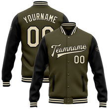 Load image into Gallery viewer, Custom Olive Cream-Black Bomber Full-Snap Varsity Letterman Two Tone Salute To Service Jacket
