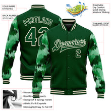 Load image into Gallery viewer, Custom Green Cream Camo Sleeves 3D Pattern Design Bomber Full-Snap Varsity Letterman Jacket
