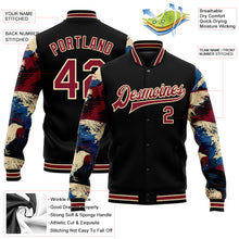 Load image into Gallery viewer, Custom Black Crimson-City Cream Crow Sleeves 3D Pattern Design Bomber Full-Snap Varsity Letterman Jacket
