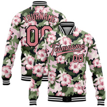 Load image into Gallery viewer, Custom Camo Pink-Black Hibiscus Flower 3D Pattern Design Bomber Full-Snap Varsity Letterman Salute To Service Jacket
