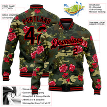 Load image into Gallery viewer, Custom Camo Black-Red Rose 3D Pattern Design Bomber Full-Snap Varsity Letterman Salute To Service Jacket

