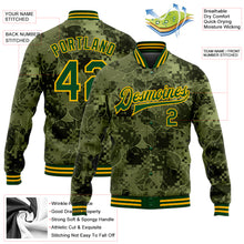 Load image into Gallery viewer, Custom Camo Green-Gold Leaves 3D Pattern Design Bomber Full-Snap Varsity Letterman Salute To Service Jacket
