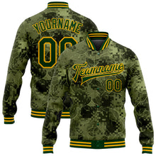 Load image into Gallery viewer, Custom Camo Green-Gold Leaves 3D Pattern Design Bomber Full-Snap Varsity Letterman Salute To Service Jacket
