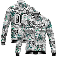 Load image into Gallery viewer, Custom Camo White-Black Tropical Jungle Animal 3D Pattern Design Bomber Full-Snap Varsity Letterman Salute To Service Jacket
