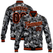 Load image into Gallery viewer, Custom Camo Black-Orange Dinosaur 3D Pattern Design Bomber Full-Snap Varsity Letterman Salute To Service Jacket
