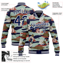 Load image into Gallery viewer, Custom Camo Navy-White Tiger 3D Pattern Design Bomber Full-Snap Varsity Letterman Salute To Service Jacket
