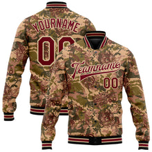 Load image into Gallery viewer, Custom Camo Crimson City Cream-Black Military Badge 3D Pattern Design Bomber Full-Snap Varsity Letterman Salute To Service Jacket
