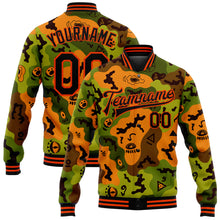 Load image into Gallery viewer, Custom Camo Black-Orange Funny Faces 3D Pattern Design Bomber Full-Snap Varsity Letterman Salute To Service Jacket
