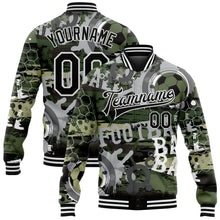 Load image into Gallery viewer, Custom Camo Black-White Football 3D Pattern Design Bomber Full-Snap Varsity Letterman Salute To Service Jacket
