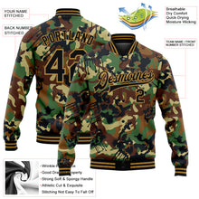 Load image into Gallery viewer, Custom Camo Black-Old Gold Graffiti Drips 3D Pattern Design Bomber Full-Snap Varsity Letterman Salute To Service Jacket
