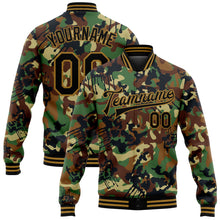 Load image into Gallery viewer, Custom Camo Black-Old Gold Graffiti Drips 3D Pattern Design Bomber Full-Snap Varsity Letterman Salute To Service Jacket

