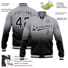 Load image into Gallery viewer, Custom Gray Black-White Bomber Full-Snap Varsity Letterman Fade Fashion Jacket
