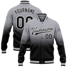 Load image into Gallery viewer, Custom Gray Black-White Bomber Full-Snap Varsity Letterman Fade Fashion Jacket
