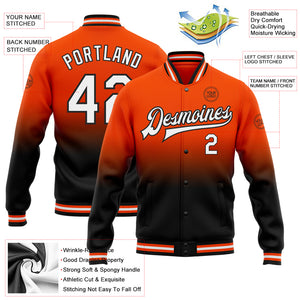 Custom Orange White-Black Bomber Full-Snap Varsity Letterman Fade Fashion Jacket