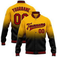 Load image into Gallery viewer, Custom Gold Red-Black Bomber Full-Snap Varsity Letterman Fade Fashion Jacket
