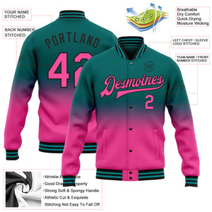 Custom Teal Pink-Black Bomber Full-Snap Varsity Letterman Fade Fashion Jacket