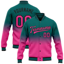 Load image into Gallery viewer, Custom Teal Pink-Black Bomber Full-Snap Varsity Letterman Fade Fashion Jacket
