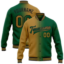Load image into Gallery viewer, Custom Kelly Green Old Gold-Black Bomber Full-Snap Varsity Letterman Gradient Fashion Jacket
