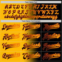 Load image into Gallery viewer, Custom Black Gold-Orange Bomber Full-Snap Varsity Letterman Gradient Fashion Jacket
