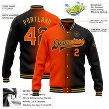 Load image into Gallery viewer, Custom Black Orange-Old Gold Bomber Full-Snap Varsity Letterman Gradient Fashion Jacket
