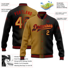 Load image into Gallery viewer, Custom Black Old Gold-Red Bomber Full-Snap Varsity Letterman Gradient Fashion Jacket
