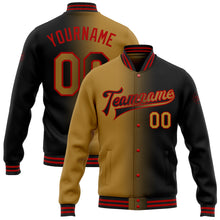 Load image into Gallery viewer, Custom Black Old Gold-Red Bomber Full-Snap Varsity Letterman Gradient Fashion Jacket
