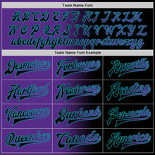 Load image into Gallery viewer, Custom Black Purple-Teal Bomber Full-Snap Varsity Letterman Gradient Fashion Jacket
