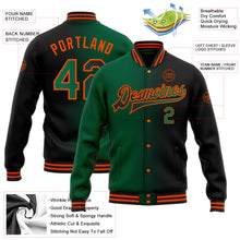 Load image into Gallery viewer, Custom Black Kelly Green-Orange Bomber Full-Snap Varsity Letterman Gradient Fashion Jacket

