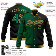 Load image into Gallery viewer, Custom Black Kelly Green-Old Gold Bomber Full-Snap Varsity Letterman Gradient Fashion Jacket
