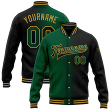 Load image into Gallery viewer, Custom Black Kelly Green-Old Gold Bomber Full-Snap Varsity Letterman Gradient Fashion Jacket
