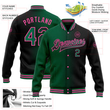 Load image into Gallery viewer, Custom Black Kelly Green-Pink Bomber Full-Snap Varsity Letterman Gradient Fashion Jacket
