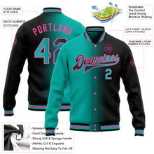 Load image into Gallery viewer, Custom Black Aqua-Pink Bomber Full-Snap Varsity Letterman Gradient Fashion Jacket
