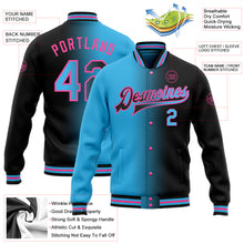 Load image into Gallery viewer, Custom Black Sky Blue-Pink Bomber Full-Snap Varsity Letterman Gradient Fashion Jacket
