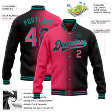 Load image into Gallery viewer, Custom Black Neon Pink-Teal Bomber Full-Snap Varsity Letterman Gradient Fashion Jacket
