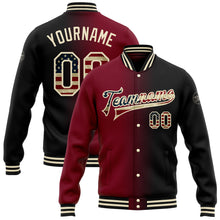 Load image into Gallery viewer, Custom Black Vintage USA Flag Crimson-Cream Bomber Full-Snap Varsity Letterman Gradient Fashion Jacket
