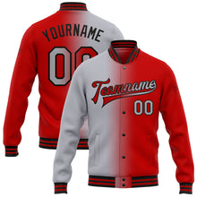 Load image into Gallery viewer, Custom Red Gray-Black Bomber Full-Snap Varsity Letterman Gradient Fashion Jacket
