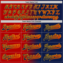 Load image into Gallery viewer, Custom Navy Red-Gold Bomber Full-Snap Varsity Letterman Gradient Fashion Jacket
