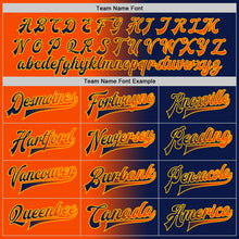 Load image into Gallery viewer, Custom Navy Orange-Gold Bomber Full-Snap Varsity Letterman Gradient Fashion Jacket

