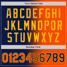 Load image into Gallery viewer, Custom Navy Orange-Gold Bomber Full-Snap Varsity Letterman Gradient Fashion Jacket
