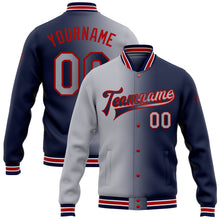 Load image into Gallery viewer, Custom Navy Gray-Red Bomber Full-Snap Varsity Letterman Gradient Fashion Jacket
