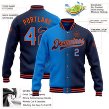 Load image into Gallery viewer, Custom Navy Powder Blue-Orange Bomber Full-Snap Varsity Letterman Gradient Fashion Jacket
