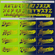 Load image into Gallery viewer, Custom Navy Neon Green-Gold Bomber Full-Snap Varsity Letterman Gradient Fashion Jacket
