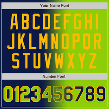 Load image into Gallery viewer, Custom Navy Neon Green-Gold Bomber Full-Snap Varsity Letterman Gradient Fashion Jacket

