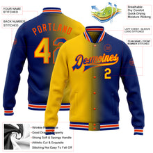 Load image into Gallery viewer, Custom Royal Yellow-Orange Bomber Full-Snap Varsity Letterman Gradient Fashion Jacket
